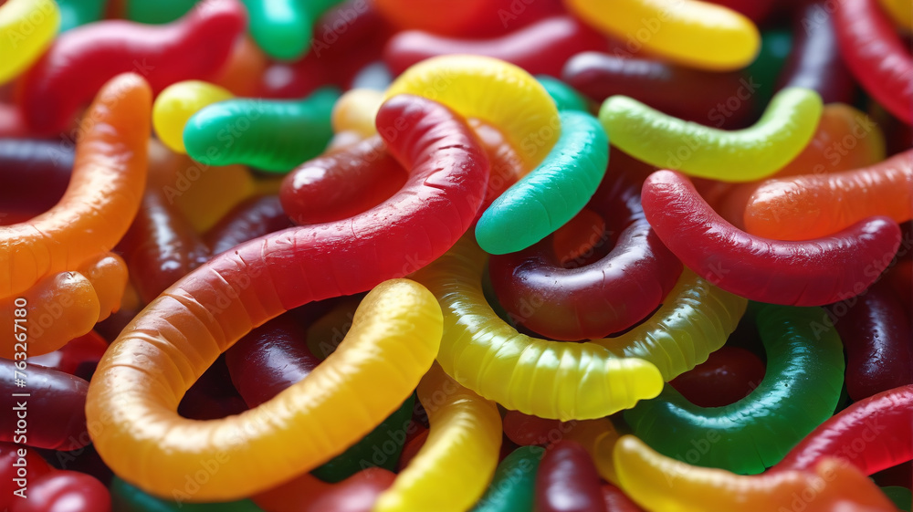 Colorful gummy worms. Generative AI.

