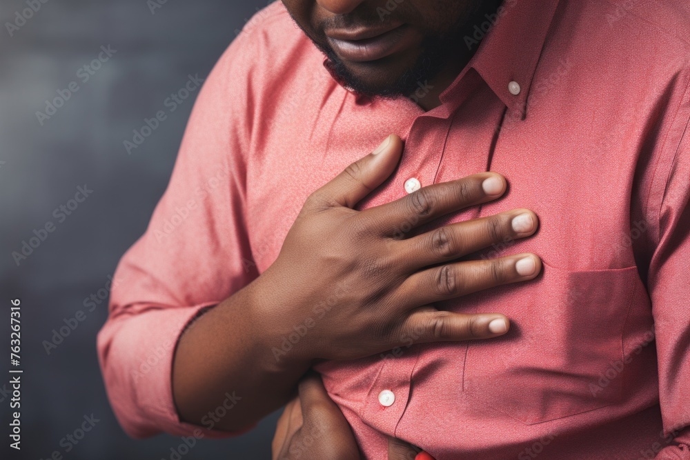 the discomfort of a man suffering from heartburn - obrazy, fototapety, plakaty 