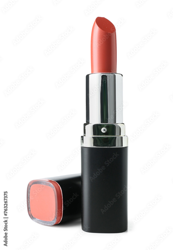 Obraz premium Beautiful beige lipstick on white background