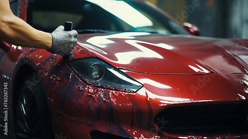 Apply wax to a sports car's finish.