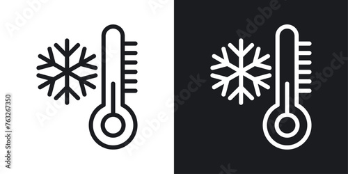 Cold Weather and Freeze Thermometer Icons. Low Temperature Measurement Symbols photo