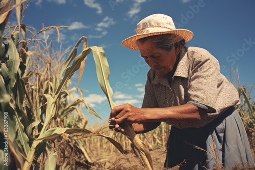 a Mexican old farmer harvesting in field © Tomi adi kartika