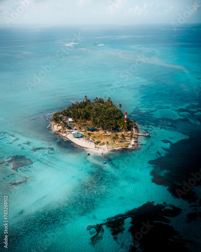 Aerial drone view of the island of San Andres and Providencia, Colombia.