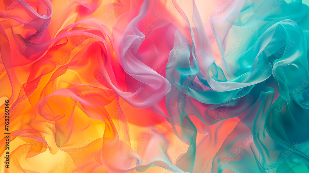 Various colors blend together in a multi-hued background, obscured by copious amounts of billowing smoke. Abstract background of smoke particles. Banner. Copy space
