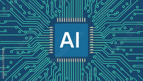 Modern cyberbrain concept. Outline top view illustration of a circuit board with a brain. Artificial intelligence banner