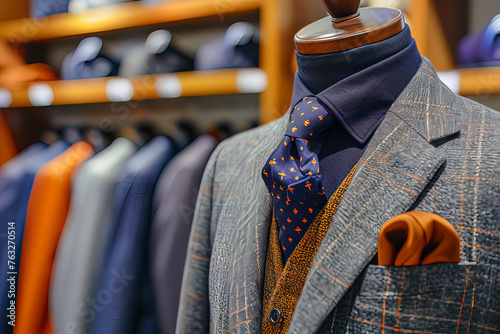 Business men's suit store indoor. AI technology generated image