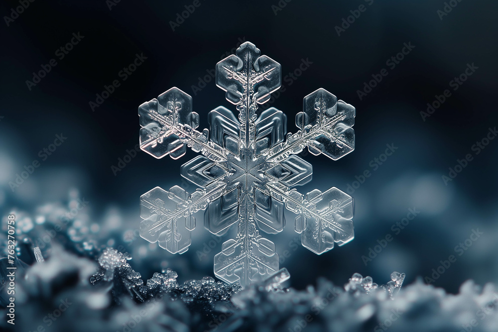 Snowflake Christmas Decoration on Blue Snow Background. Snowflake Christmas Decoration on Blue Snow Background.