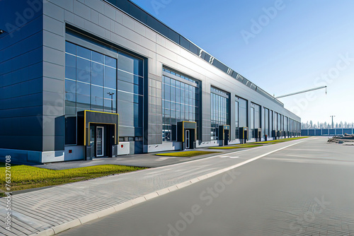 Modern logistics warehouse building structure. AI technology generated image © onlyyouqj