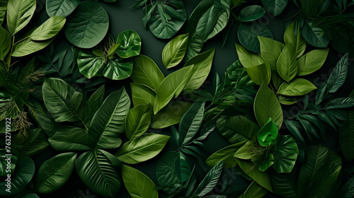 A vibrant green wall densely covered with numerous lush leaves creating a striking natural backdrop. A fresh background for cosmetics. Banner. Copy space