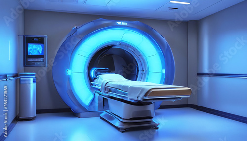 Modern magnetic resonance imaging (MRI) machine. Project in a contemporary hospital. Generative AI.