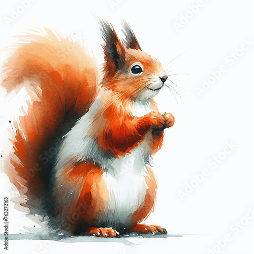 cute watercolor illustration of a squirrel eating a nut
