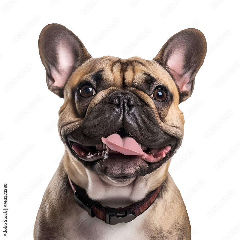 Half body close up portrait of a happy French Bulldog dog, Isolated on Transparent Background, PNG