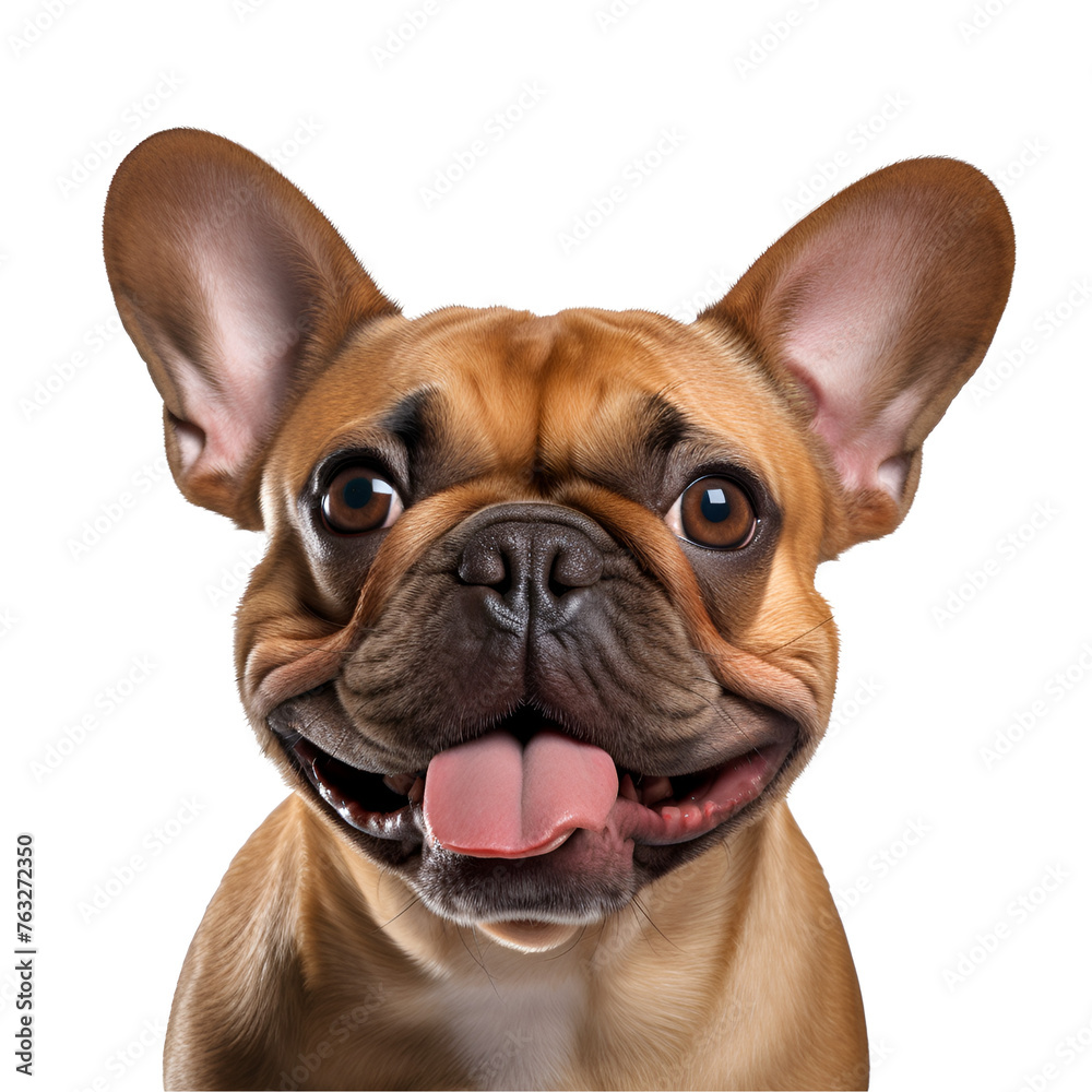 Half body portrait of a happy French Bulldog dog in close up, Isolated on Transparent Background, PNG