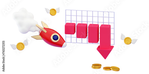 Tableau sur toile Stock market investment crash Stock crisis red price drop arrow down chart fall