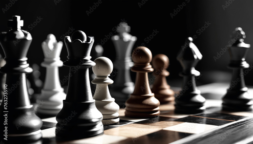 Chess pawns on a chessboard. The pawns are in various colors and styles, generative AI.
Chess pawns on a chessboard. The pawns are in various colors and styles, generative AI.