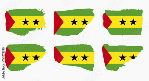 Sao Tome and Principe flag collection with palette knife paint brush strokes grunge texture design. Grunge brush stroke effect set
