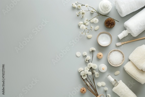 massage products set for skin treatment isolated on a pastel gray background