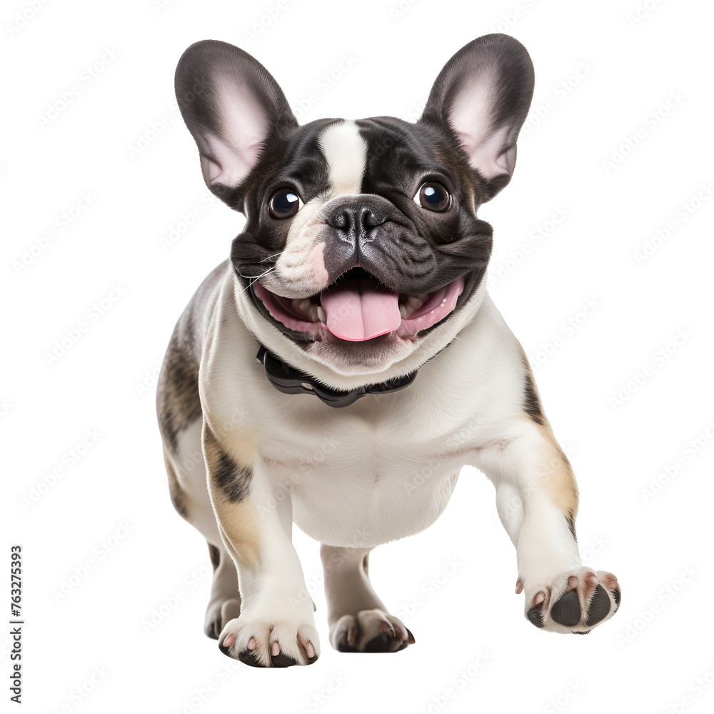 A happy French Bulldog dog in full body, running and playing, Isolated on Transparent Background, PNG