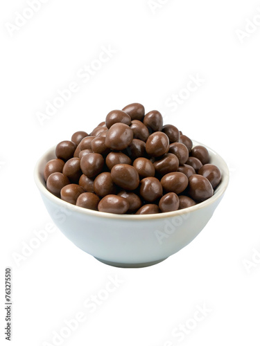 Chocolate Malt Balls in a bowl. isolated on transparent background.