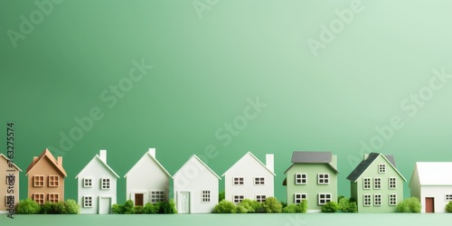 Paper houses on green background 