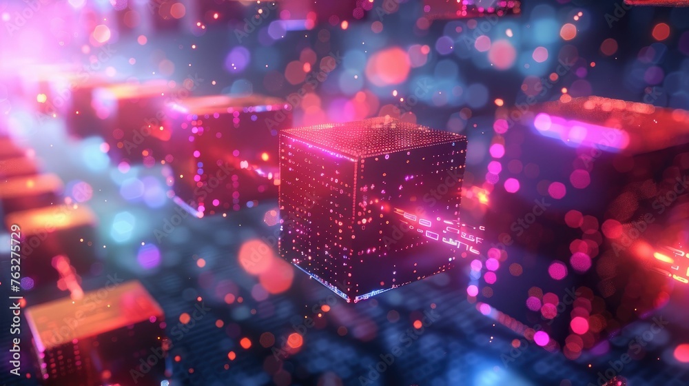 Blockchain technology unraveling in a 3D cartoon world, with vibrant blocks connecting in innovative patterns Blockchain technology unraveling in a 3D cartoon world, with vibrant blocks connecting in innovative patterns