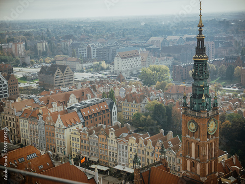  The view from the observation deck of St Mary's Cathedral in the historic center of Gdansk. Old city.