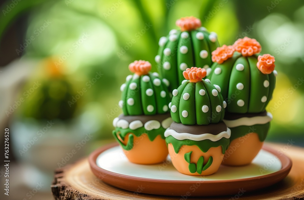 Cactus-shaped pastry cakes