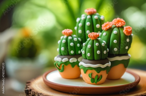 Cactus-shaped pastry cakes