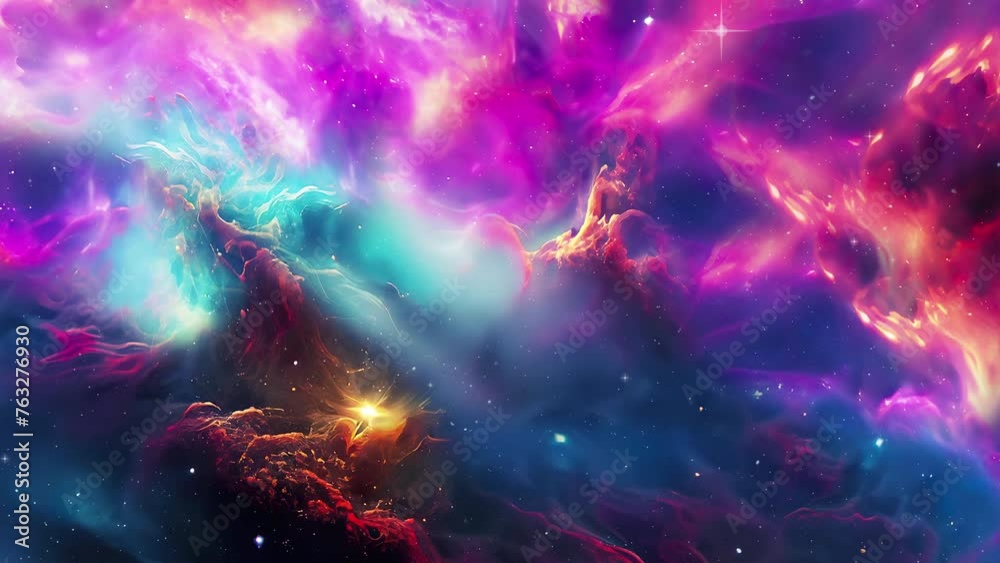 Cosmic nebula. Camera fly through space abstraction. Colored clouds with stars. Cosmic nebula. Camera fly through space abstraction. Colored clouds with stars.