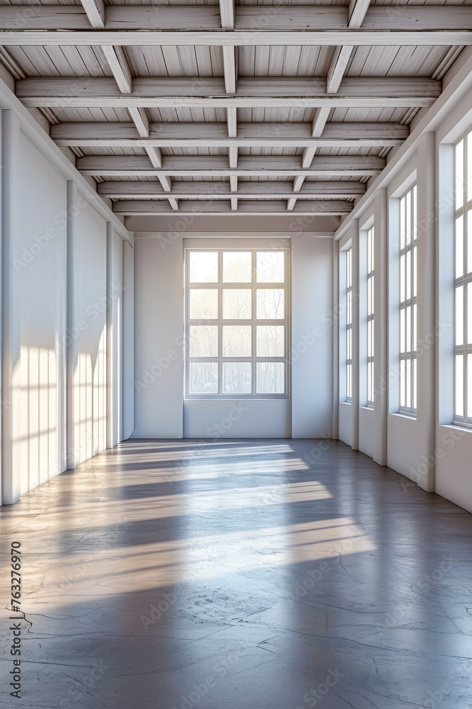 Large open room with many windows and skylights.