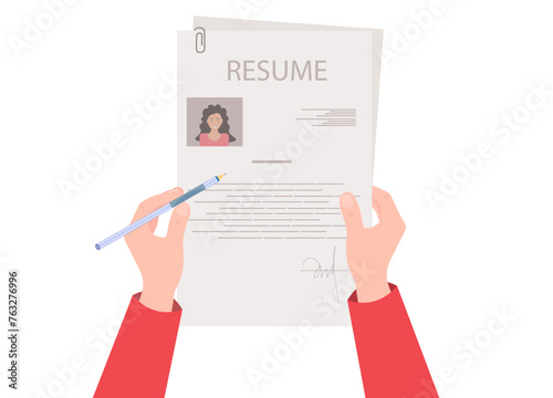 Writing resume for finding work, searching personnel, application form for employment, human research and recruitment concept, flat vector illustration