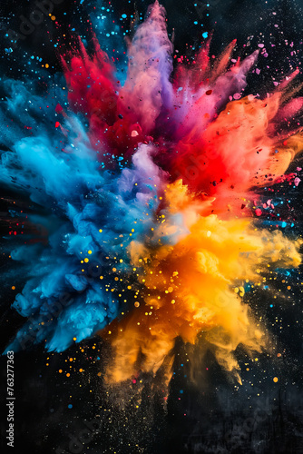 Colorful splatter of paint with colors such as red blue and yellow. © valentyn640