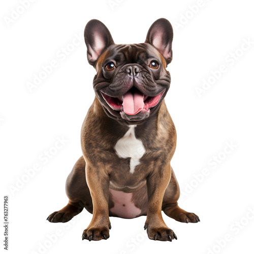 Happy dog, a full-bodied sitting French Bulldog, Isolated on Transparent Background, PNG photo