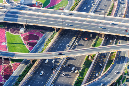 Dubai crossroads of Sheikh Zayed Road highway interchange traffic near Burj Khalifa