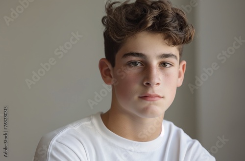 Teenage boy with curly hair