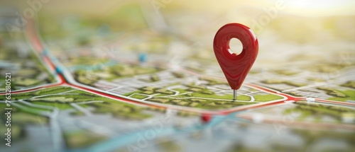 Location marking with a pin on a map with routes by AI generated image