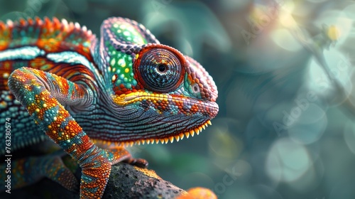 Close up of panther chameleon on branch