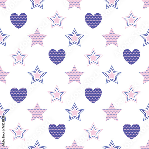 Pink and purple heart and star seamless pattern background for wrapping and wallpaper