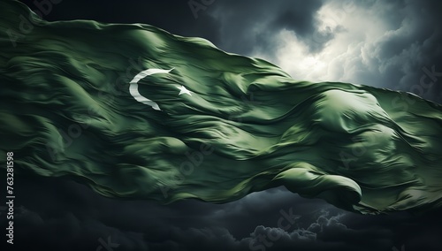  The Pakistani Flag Fluttering in the Wind Against the Sky