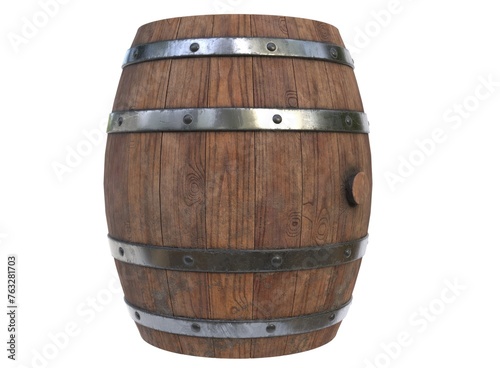 3D render of a wooden barrel. Old barrel on a light background. 3D render.