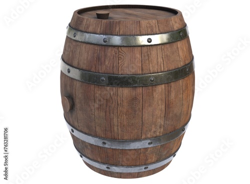 3D render of a wooden barrel. Old barrel on a light background. 3D render.