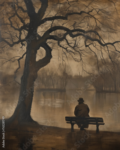 Digital Art - Painting of a man sitting on a bench