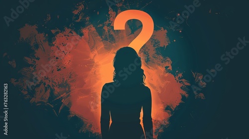 silhouette of a mistery woman with a question mark in the middle of the silhouete photo