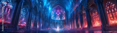 Cyber Gothic cathedral a nexus of spiritual and digital realms photo