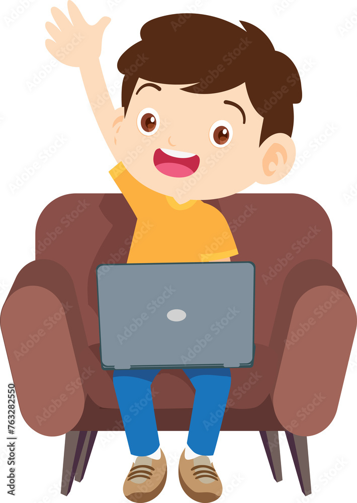 cute children using laptop computer on sofa