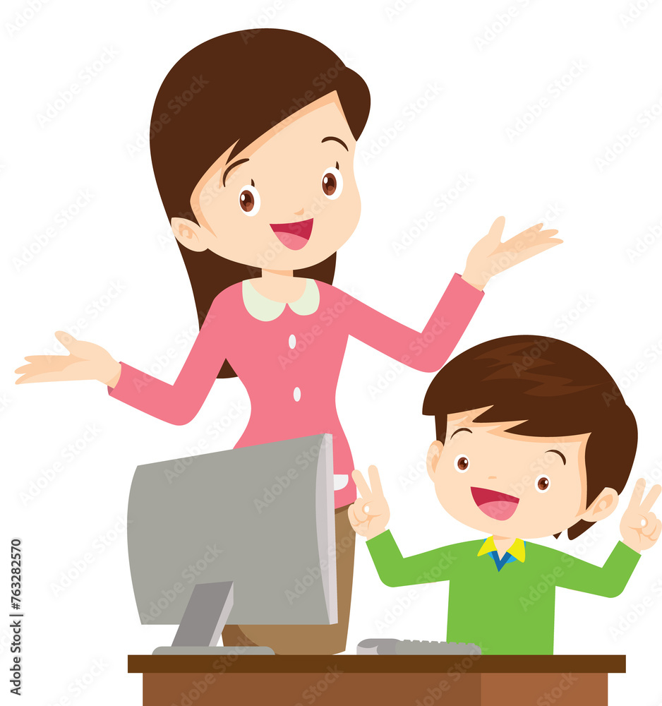 happy teacher and student learning computer happy teacher and student learning computer