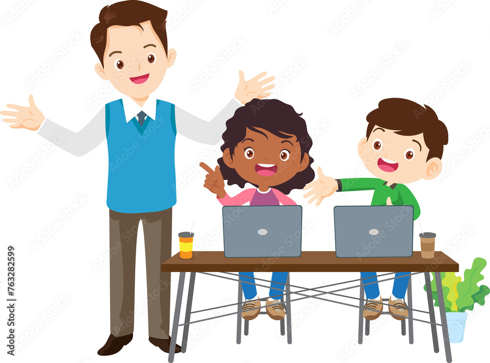 happy teacher and student learning computer happy teacher and student learning computer