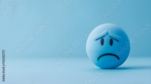 A blue sad emoji face set against a serene light blue background