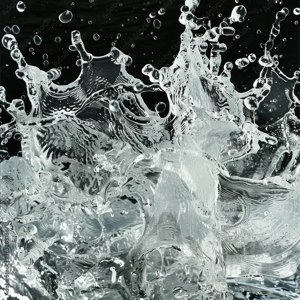 A dynamic composition of splashing water droplets frozen in time, A dynamic composition of splashing water droplets frozen in time,