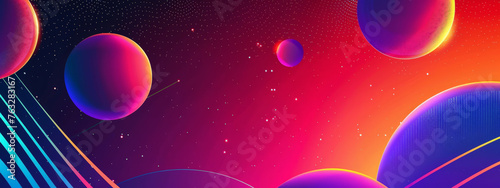 A colorful background with a few planets and stars